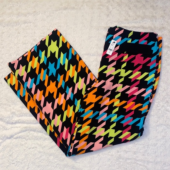 SZ 20 Tall New York & Company Black Multicolor Houndstooth Flare Pants - Picture 4 of 6